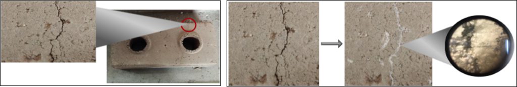 Figure 3: Autonomous Cracks Healing of CO2 Inhaling Bricks