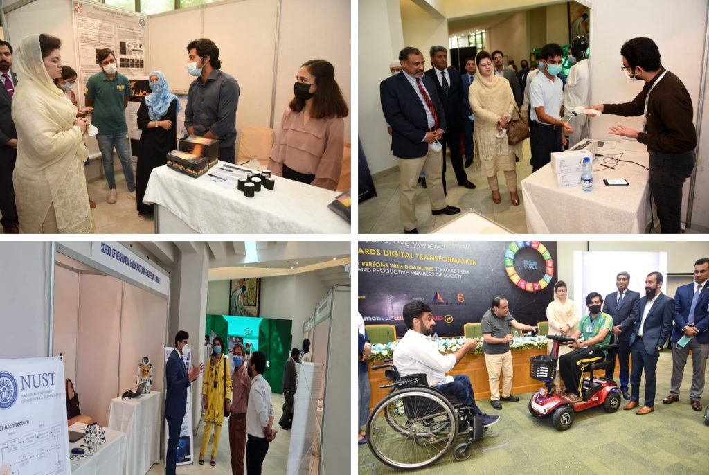 Figure 4: Ms. Kanwal Shauzab visiting the stalls displayed at Technology for Inclusion Summit accompanied by Rector, NUST