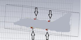 Figure 4: Four blade antennas mounted on aircraft