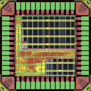 Figure 2: The Back-end (GDS-II) view of the Taped-out Microprocessor Chip using TSMC 65-nm Process 