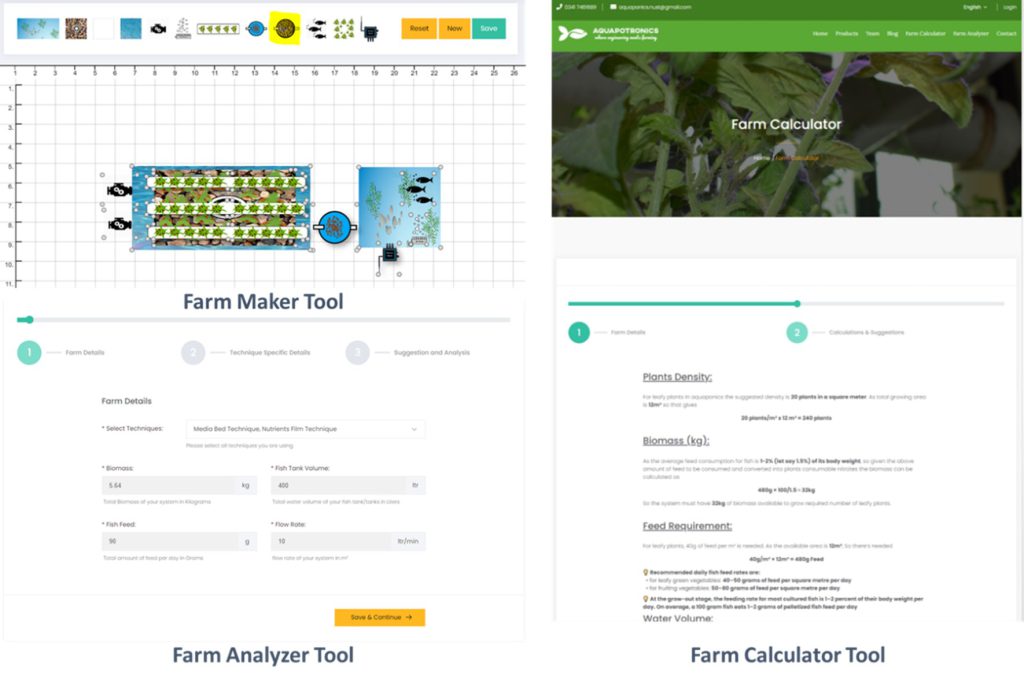 Figure 13. Web portal – Farm Maker, Analyzer and Calculator Tools