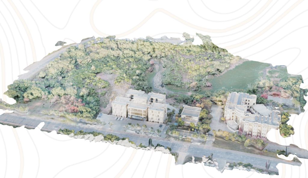 Figure 2: A sample snapshot of the 3 model of the campus generated, which is used for understanding the boundary conditions around different features as temperature is carried in the ambient environment