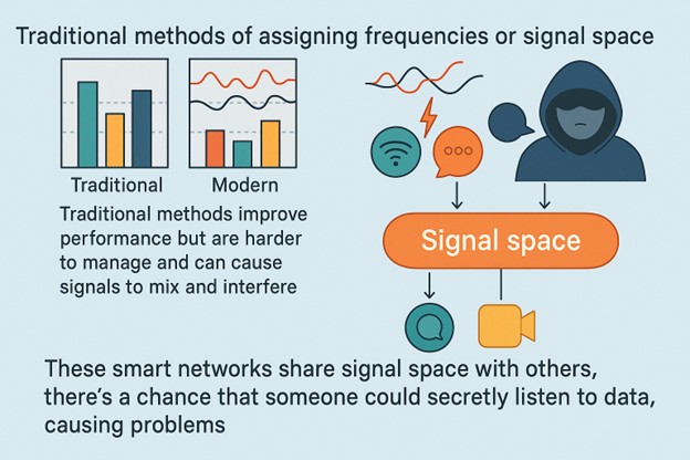 Figure 2: Smart networks combine old and new ways of sharing signals to keep data safe, reduce interference, and ensure fair access, boosting overall performance in future 6G systems