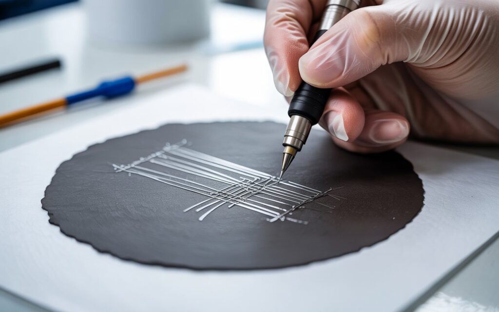 Figure 3: Achieving highly sensitive humidity sensing through a simple, scalable technique drawing precise Interdigitated Electrode (IDE) patterns directly onto carbon paper using silver ink