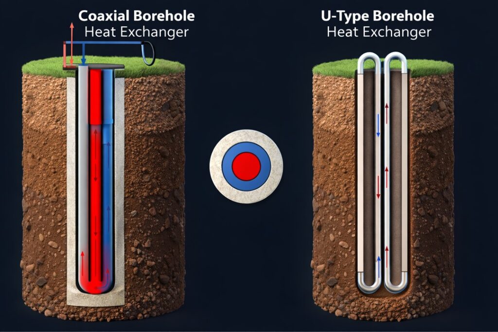 Figure 3: Comparison of tube-in-tube and U-tube borehole annually energy delivered